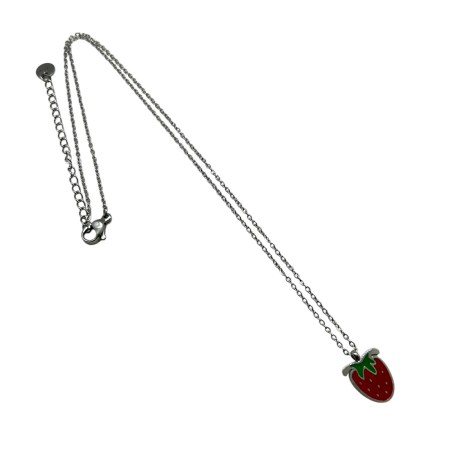 necklace steel silver strawberry1